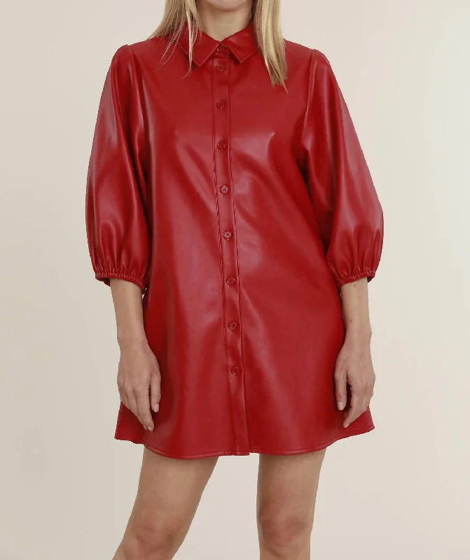 Vegan Leather Tunic Dress In Red