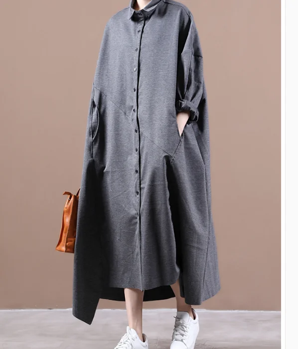 Gray Irregular Shirt Women Dresses Casual Fall Women Dresses WG97215