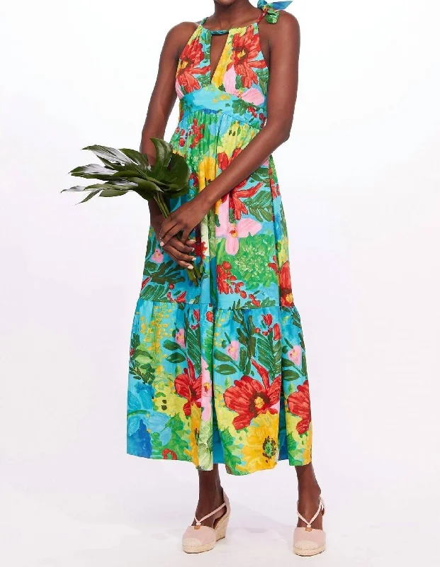 One-Shoulder Tie Maxi Floral Dress In Matisse