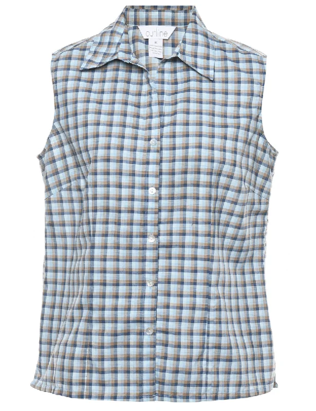 Checked Blue Sleeveless Shirt - L