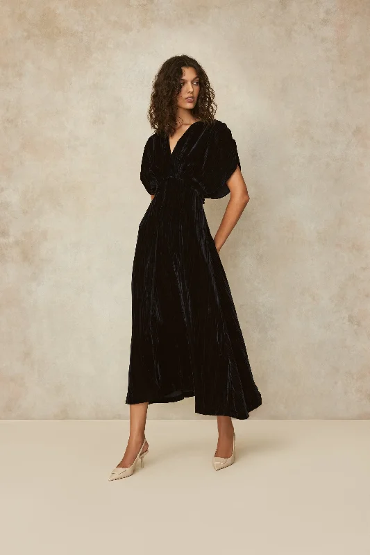 Crinkled Velvet Ruched Dress