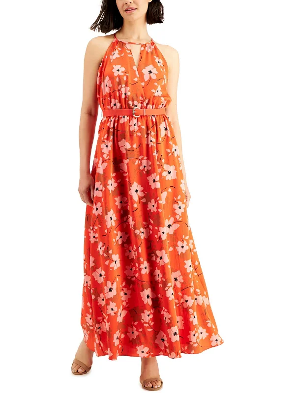 Coastal Garden Womens Floral Long Halter Dress