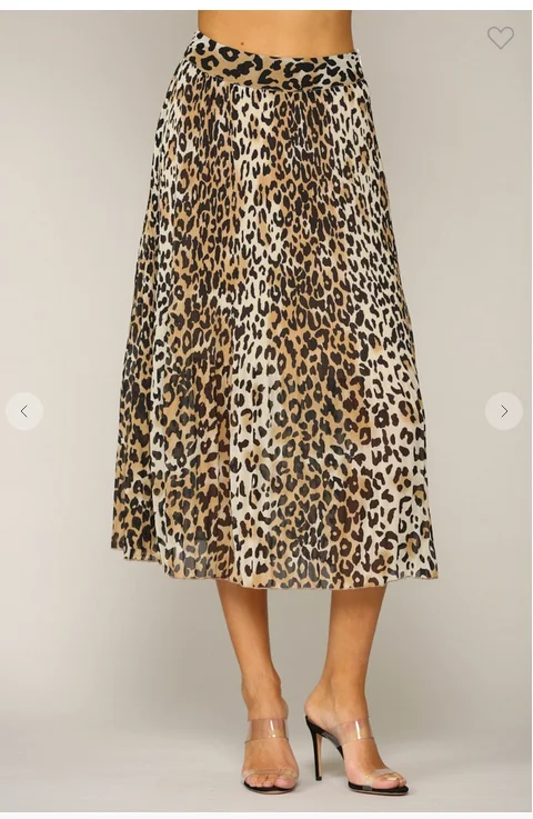 Leopard Print Woven Crepe Chiffon Pleats Skirt