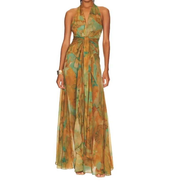 Leil Dress In Watercolor Print Rust