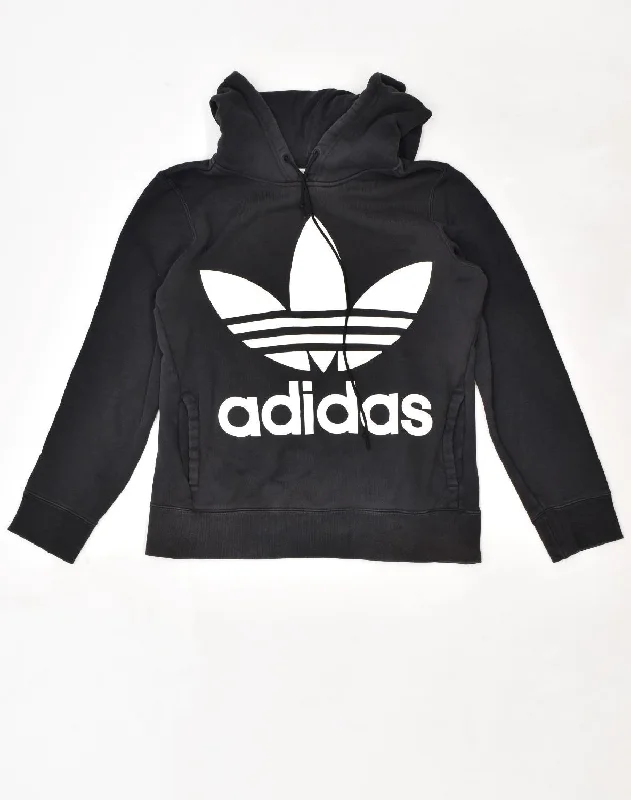 ADIDAS Womens Loose Fit Graphic Hoodie Jumper UK 4 XS Black Cotton