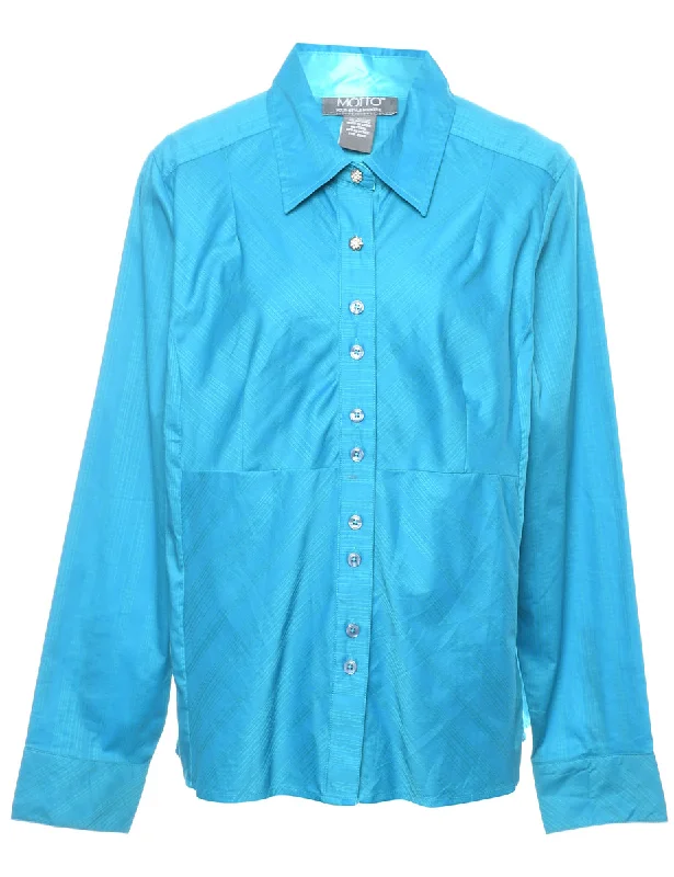 Crinkle Turquoise Button Front Blouse - XL