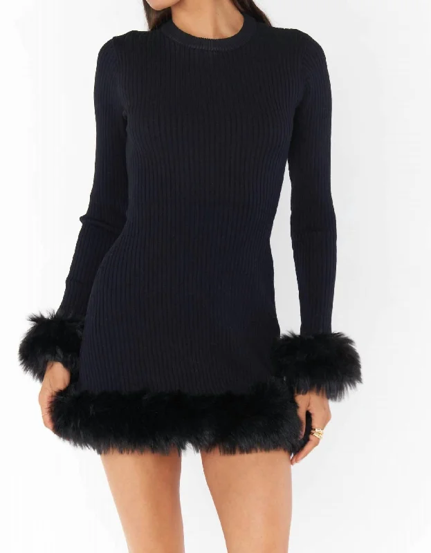 Fran Mini Dress With Faux Fur In Black