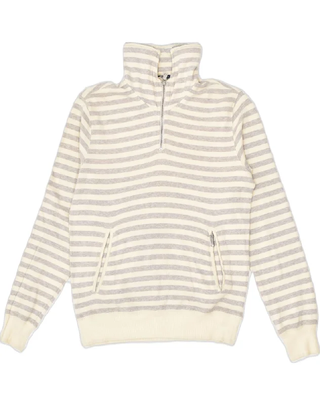 GAS Womens Graphic Zip Neck Sweatshirt Jumper UK 14 Medium Beige Striped