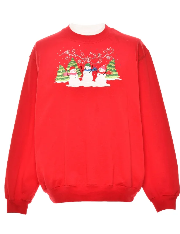 Snowman Red Christmas Sweatshirt - L