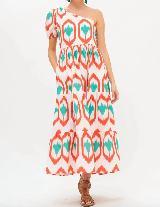 One Shoulder Maxi Dress In Coral Odisha