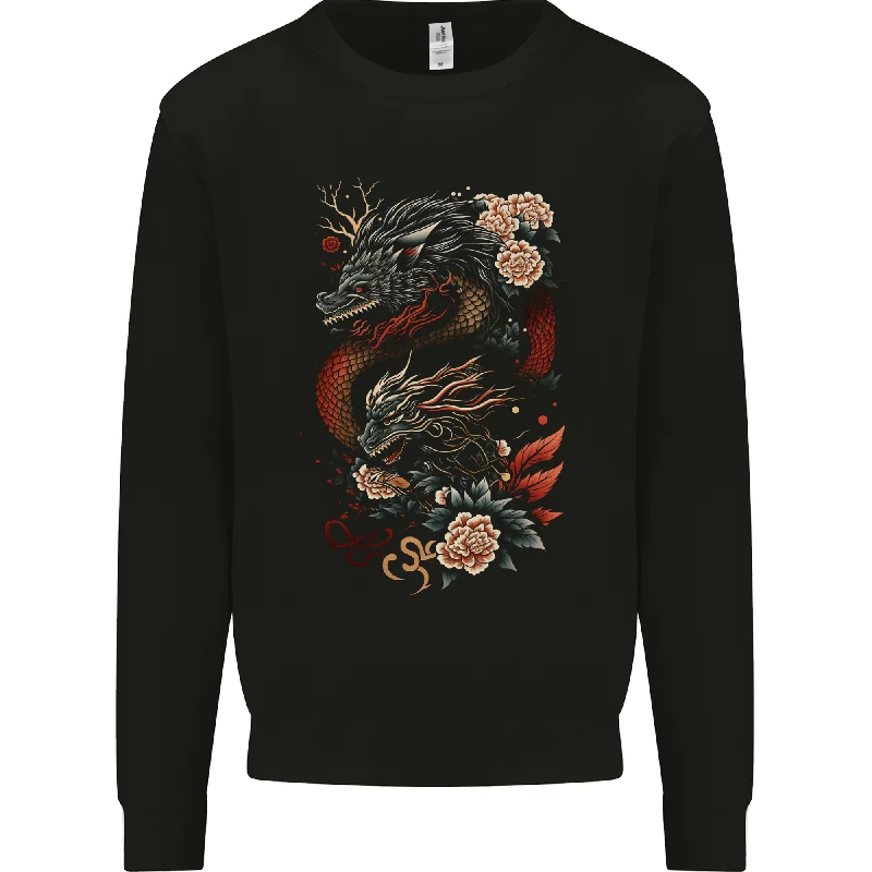 2 Chinese Dragons Fantasy Mens Sweatshirt Jumper