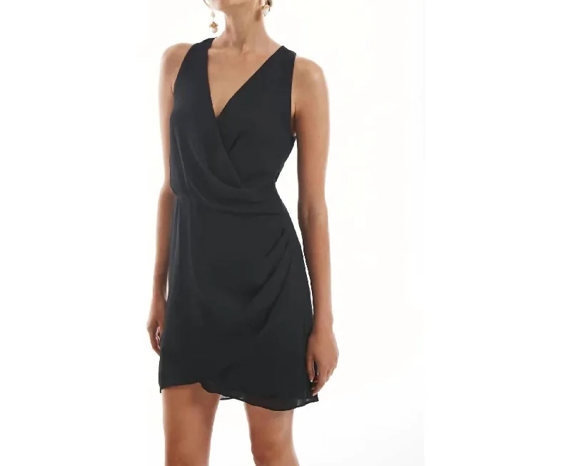 Krisa Draped Surplice Wrap Dress In Black