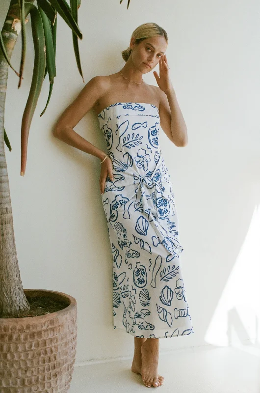 Amalfi Coast Linen Printed Strapless Dress