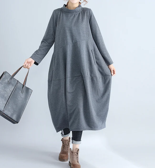 Patchwork Fall Cotton Lantern Dresses Casual Women Dresses SSM97217