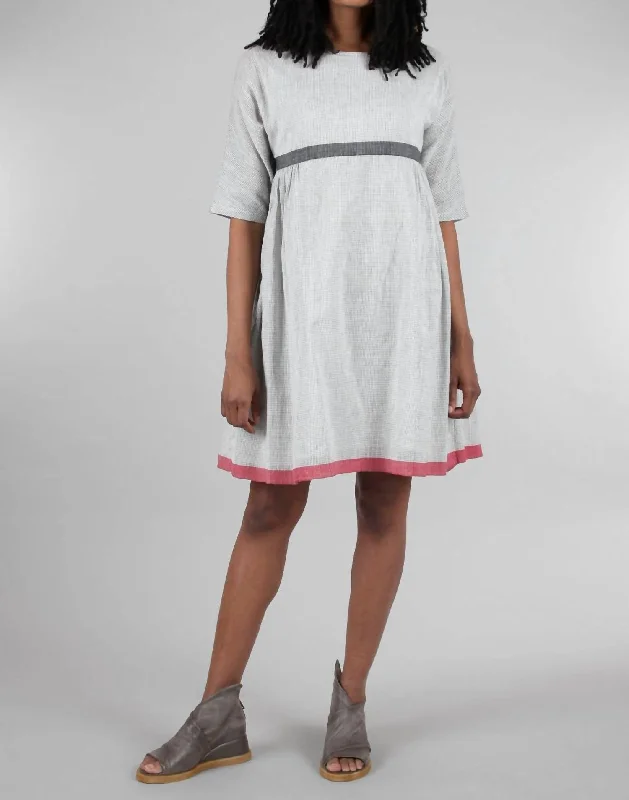 Empire Grid Dress In Ecru/gray