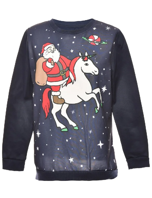 Santa Claus Navy Christmas Sweatshirt - M