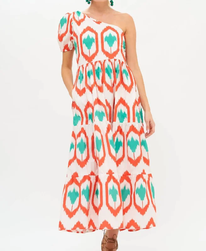 One Shoulder Maxi Dress In Coral Odisha