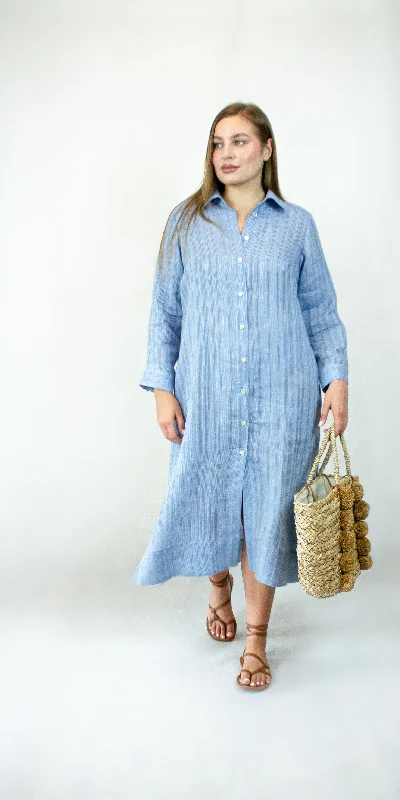 Shirt type linen dress